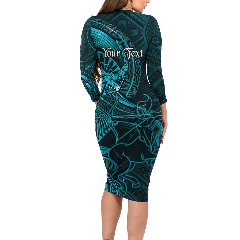 Personalised Polynesia Zodiac Sagittarius Family Matching Long Sleeve Bodycon Dress and Hawaiian Shirt Galaxy Polynesian Pattern Chest Tattoo Style LT14 - Polynesian Pride