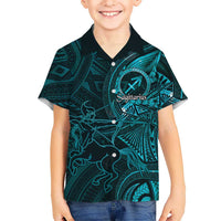 Personalised Polynesia Zodiac Sagittarius Family Matching Long Sleeve Bodycon Dress and Hawaiian Shirt Galaxy Polynesian Pattern Chest Tattoo Style LT14 Son's Shirt Cyan - Polynesian Pride