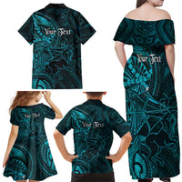Personalised Polynesia Zodiac Sagittarius Family Matching Off Shoulder Maxi Dress and Hawaiian Shirt Galaxy Polynesian Pattern Chest Tattoo Style