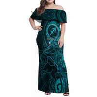 Personalised Polynesia Zodiac Sagittarius Family Matching Off Shoulder Maxi Dress and Hawaiian Shirt Galaxy Polynesian Pattern Chest Tattoo Style