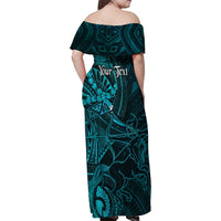 Personalised Polynesia Zodiac Sagittarius Family Matching Off Shoulder Maxi Dress and Hawaiian Shirt Galaxy Polynesian Pattern Chest Tattoo Style