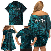 Personalised Polynesia Zodiac Sagittarius Family Matching Off Shoulder Short Dress and Hawaiian Shirt Galaxy Polynesian Pattern Chest Tattoo Style