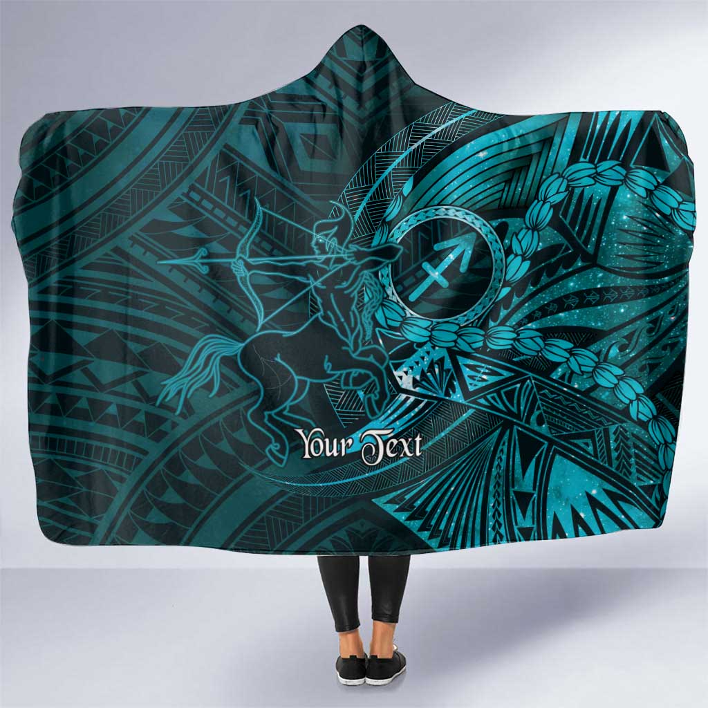 Personalised Polynesia Zodiac Sagittarius Hooded Blanket Galaxy Polynesian Pattern Chest Tattoo Style