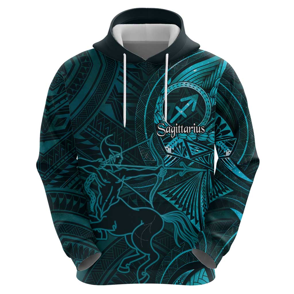 Personalised Polynesia Zodiac Sagittarius Hoodie Galaxy Polynesian Pattern Chest Tattoo Style