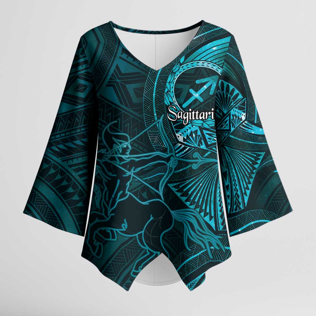 Personalised Polynesia Zodiac Sagittarius Kimono Sleeve Blouse Galaxy Polynesian Pattern Chest Tattoo Style