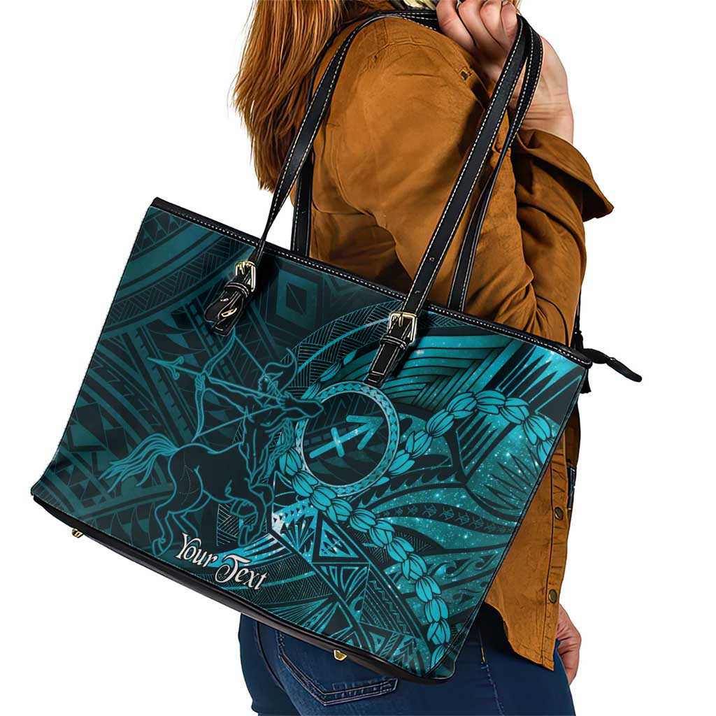 Personalised Polynesia Zodiac Sagittarius Leather Tote Bag Galaxy Polynesian Pattern Chest Tattoo Style
