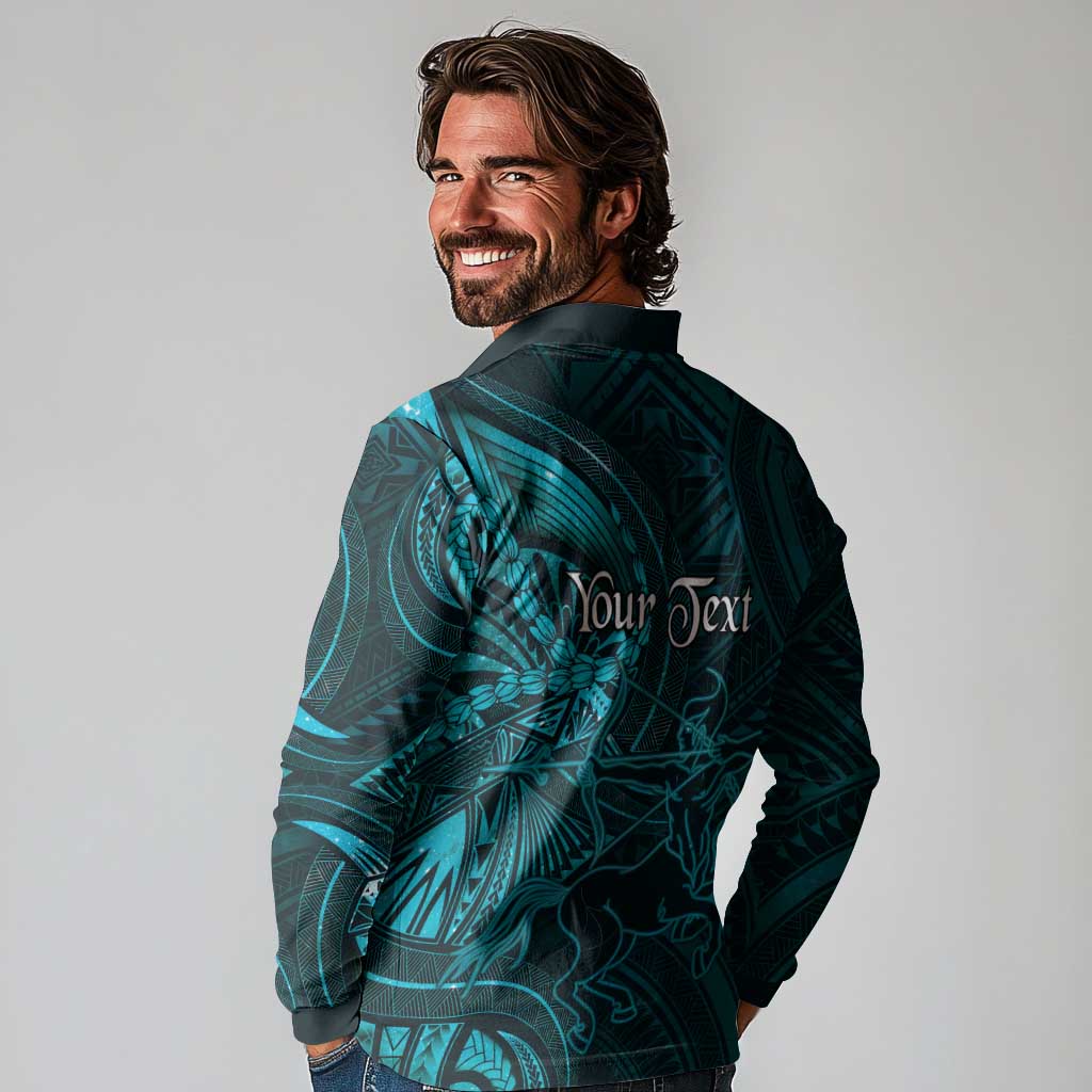 Personalised Polynesia Zodiac Sagittarius Long Sleeve Polo Shirt Galaxy Polynesian Pattern Chest Tattoo Style