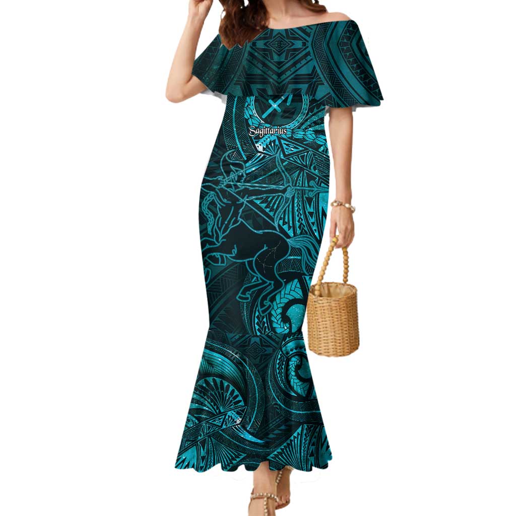 Personalised Polynesia Zodiac Sagittarius Mermaid Dress Galaxy Polynesian Pattern Chest Tattoo Style