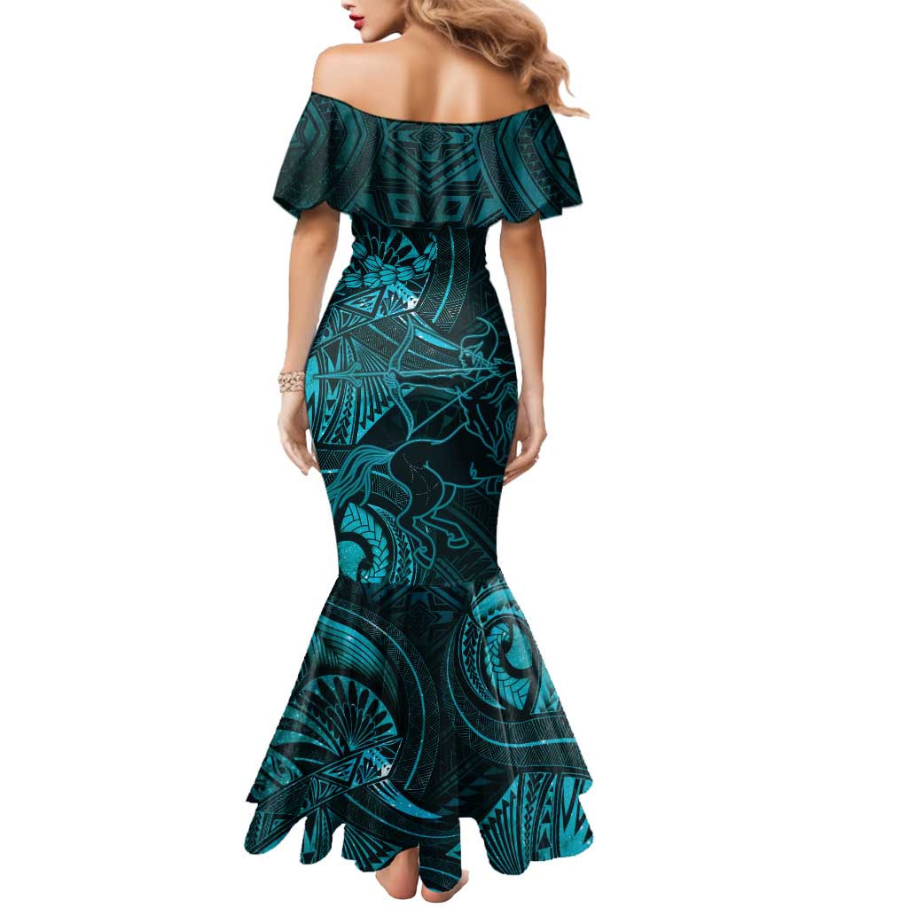 Personalised Polynesia Zodiac Sagittarius Mermaid Dress Galaxy Polynesian Pattern Chest Tattoo Style
