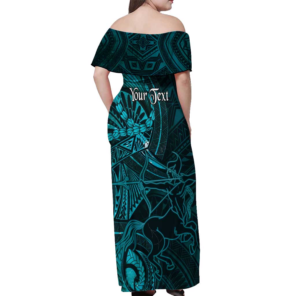 Personalised Polynesia Zodiac Sagittarius Off Shoulder Maxi Dress Galaxy Polynesian Pattern Chest Tattoo Style