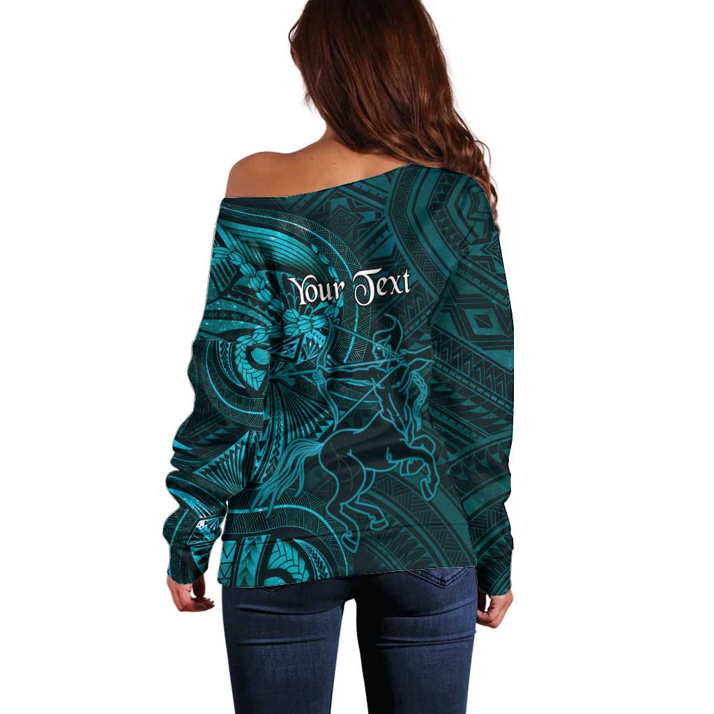 Personalised Polynesia Zodiac Sagittarius Off Shoulder Sweater Galaxy Polynesian Pattern Chest Tattoo Style