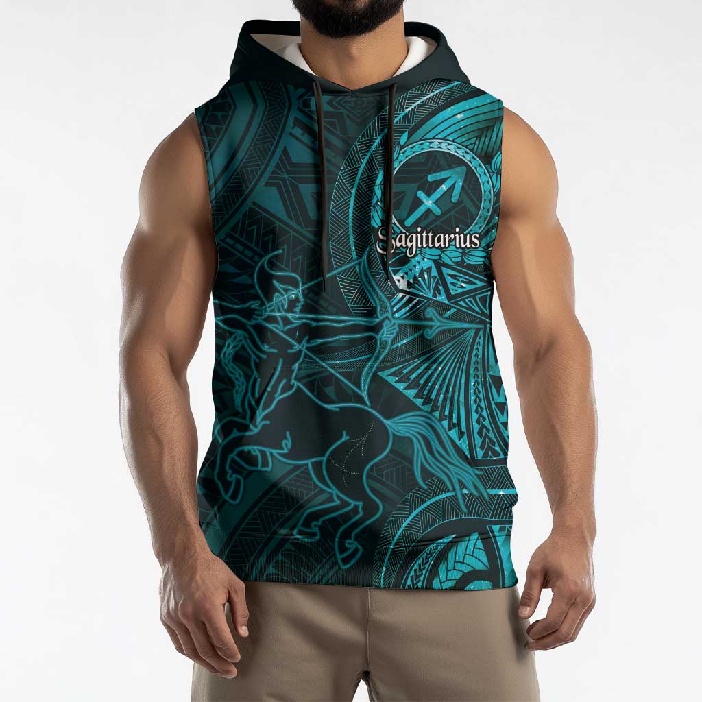 Personalised Polynesia Zodiac Sagittarius Sleeveless Hoodie Galaxy Polynesian Pattern Chest Tattoo Style