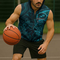 Personalised Polynesia Zodiac Sagittarius Sleeveless Zip Hoodie Galaxy Polynesian Pattern Chest Tattoo Style