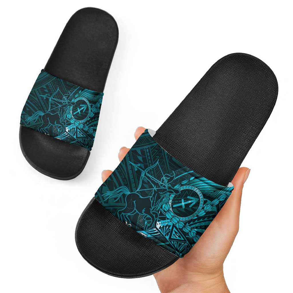 Personalised Polynesia Zodiac Sagittarius Slide Sandals Galaxy Polynesian Pattern Chest Tattoo Style