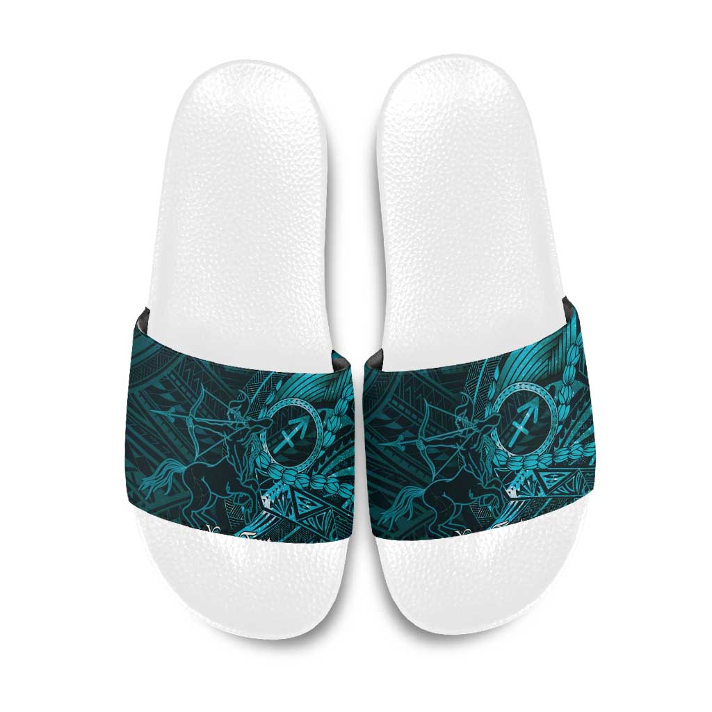 Personalised Polynesia Zodiac Sagittarius Slide Sandals Galaxy Polynesian Pattern Chest Tattoo Style