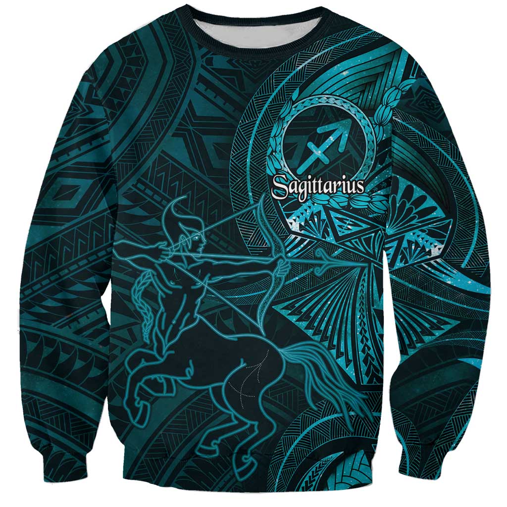 Personalised Polynesia Zodiac Sagittarius Sweatshirt Galaxy Polynesian Pattern Chest Tattoo Style