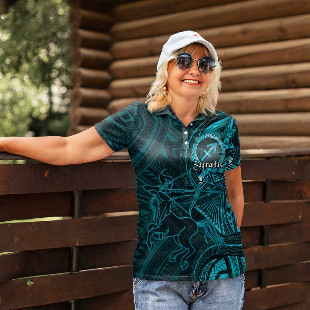 Personalised Polynesia Zodiac Sagittarius Women Polo Shirt Galaxy Polynesian Pattern Chest Tattoo Style