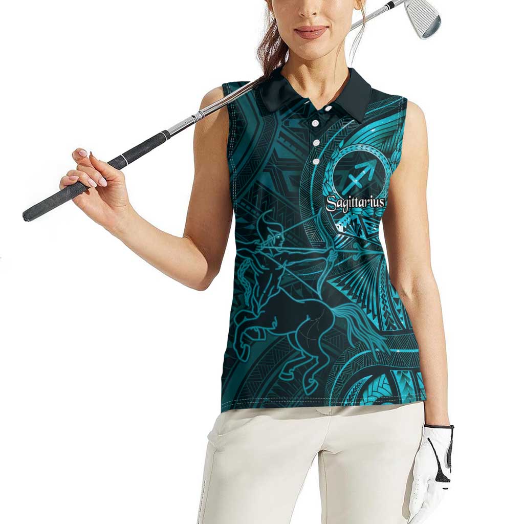 Personalised Polynesia Zodiac Sagittarius Women Sleeveless Polo Shirt Galaxy Polynesian Pattern Chest Tattoo Style