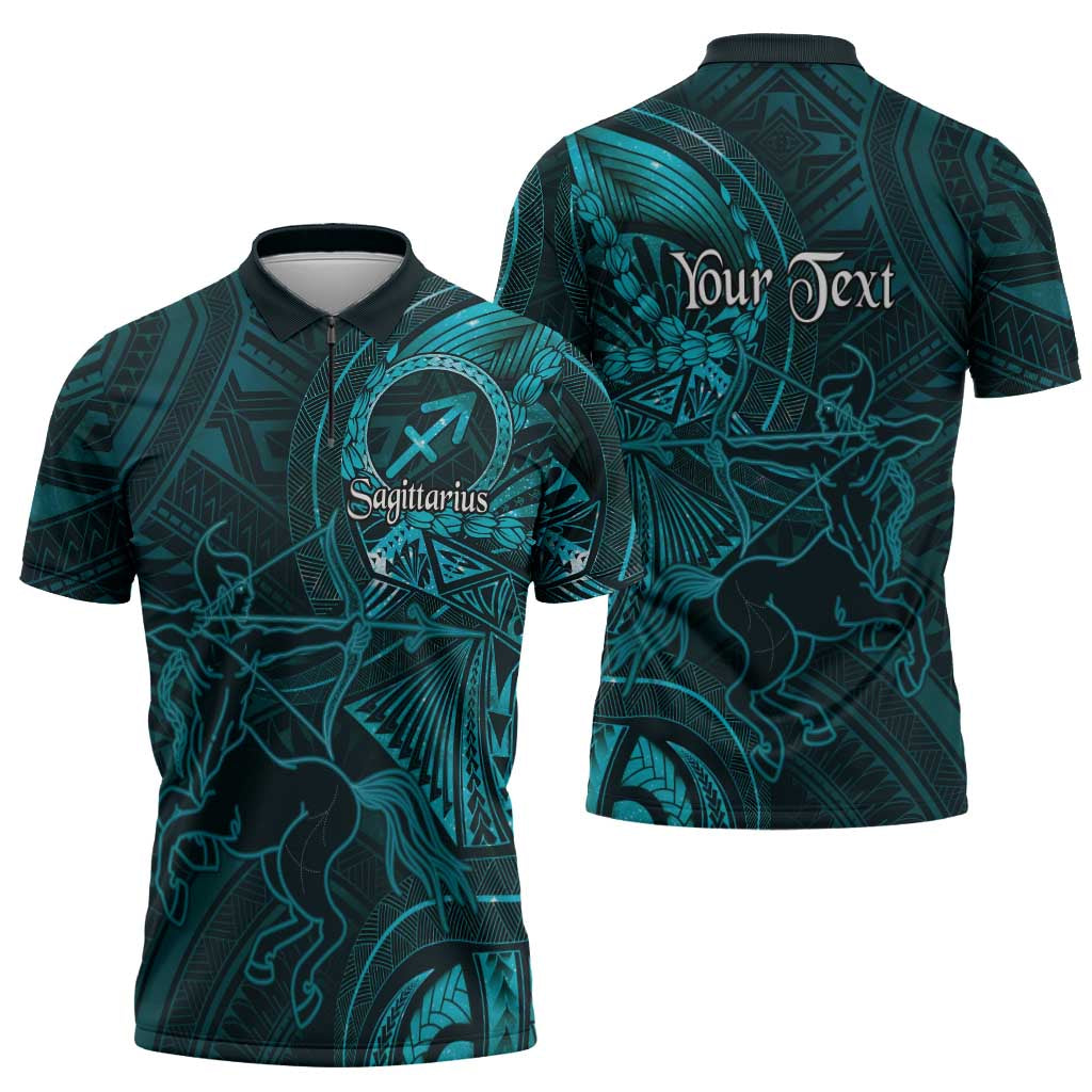Personalised Polynesia Zodiac Sagittarius Zipper Polo Shirt Galaxy Polynesian Pattern Chest Tattoo Style