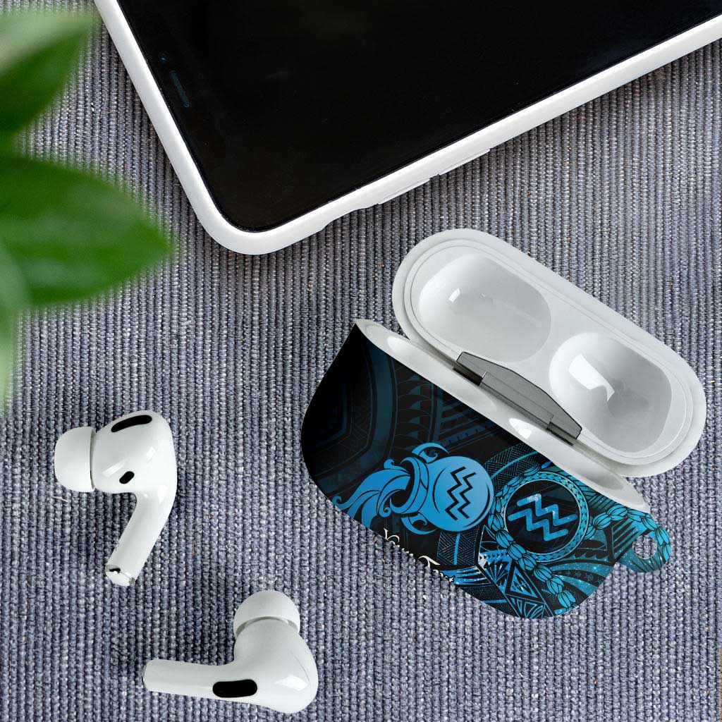 Personalised Polynesia Zodiac Aquarius AirPods Case Galaxy Polynesian Pattern Chest Tattoo Style
