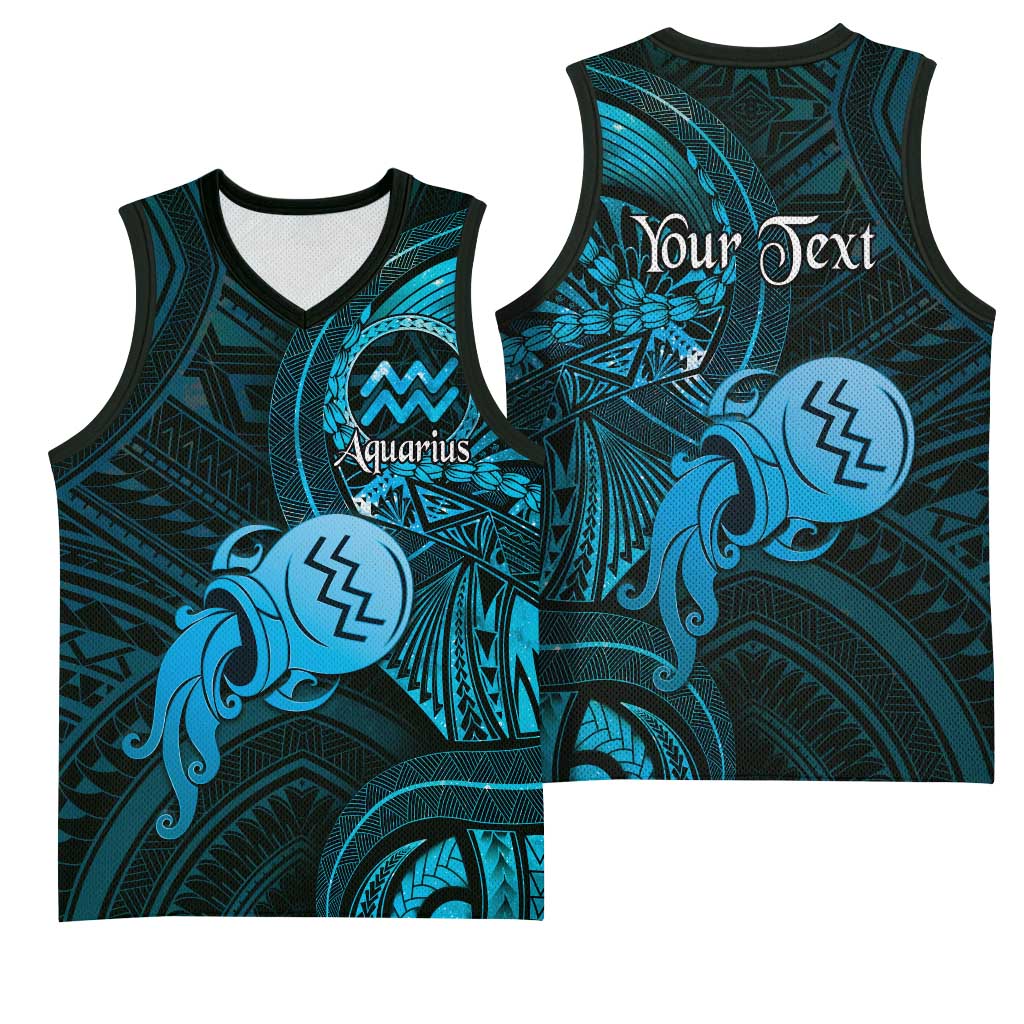 Personalised Polynesia Zodiac Aquarius Basketball Jersey Galaxy Polynesian Pattern Chest Tattoo Style