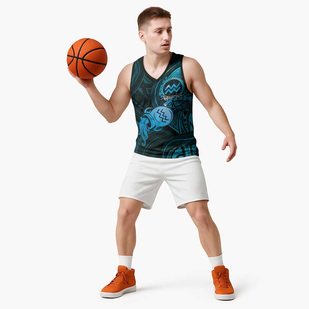 Personalised Polynesia Zodiac Aquarius Basketball Jersey Galaxy Polynesian Pattern Chest Tattoo Style