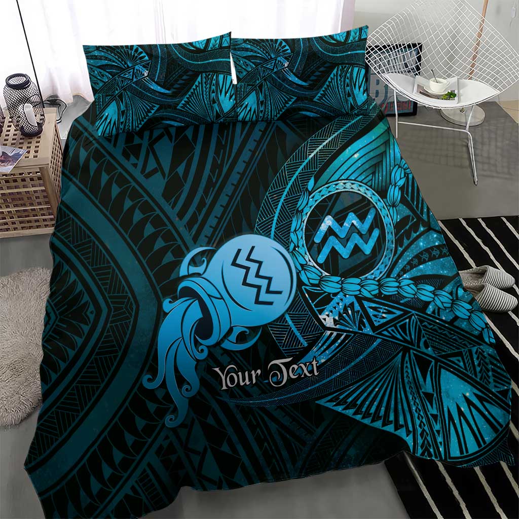 Personalised Polynesia Zodiac Aquarius Bedding Set Galaxy Polynesian Pattern Chest Tattoo Style