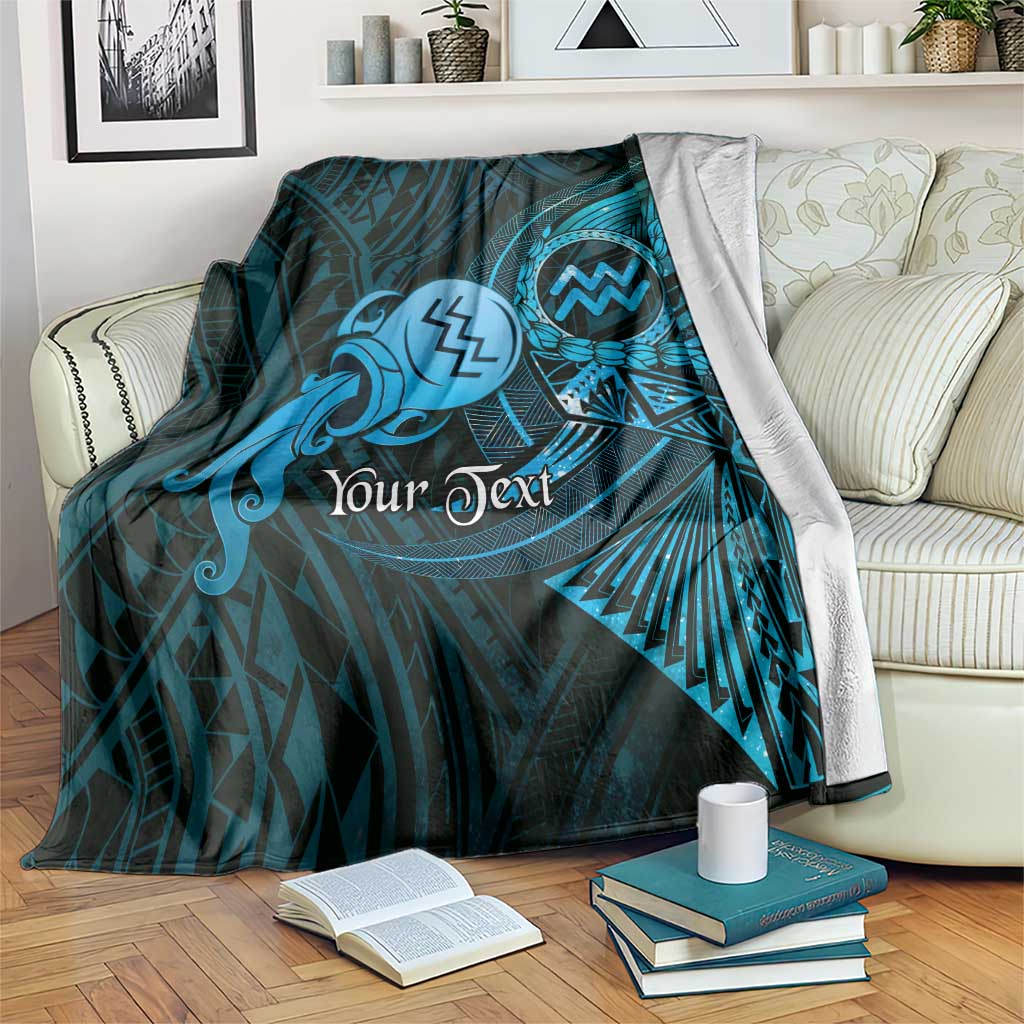 Personalised Polynesia Zodiac Aquarius Blanket Galaxy Polynesian Pattern Chest Tattoo Style