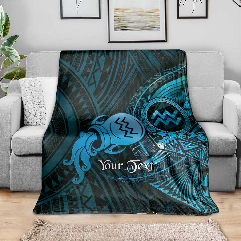 Personalised Polynesia Zodiac Aquarius Blanket Galaxy Polynesian Pattern Chest Tattoo Style