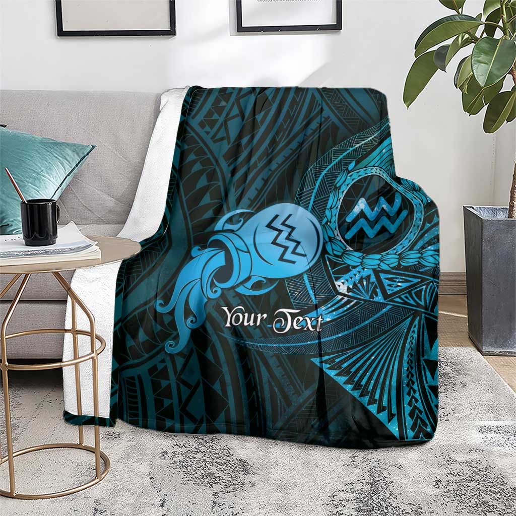 Personalised Polynesia Zodiac Aquarius Blanket Galaxy Polynesian Pattern Chest Tattoo Style