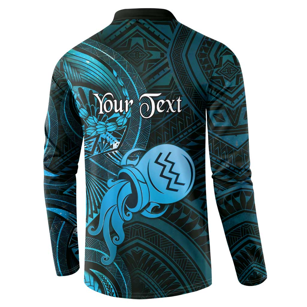 Personalised Polynesia Zodiac Aquarius Button Sweatshirt Galaxy Polynesian Pattern Chest Tattoo Style