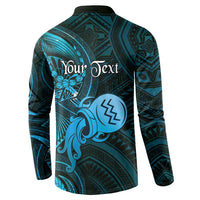 Personalised Polynesia Zodiac Aquarius Button Sweatshirt Galaxy Polynesian Pattern Chest Tattoo Style