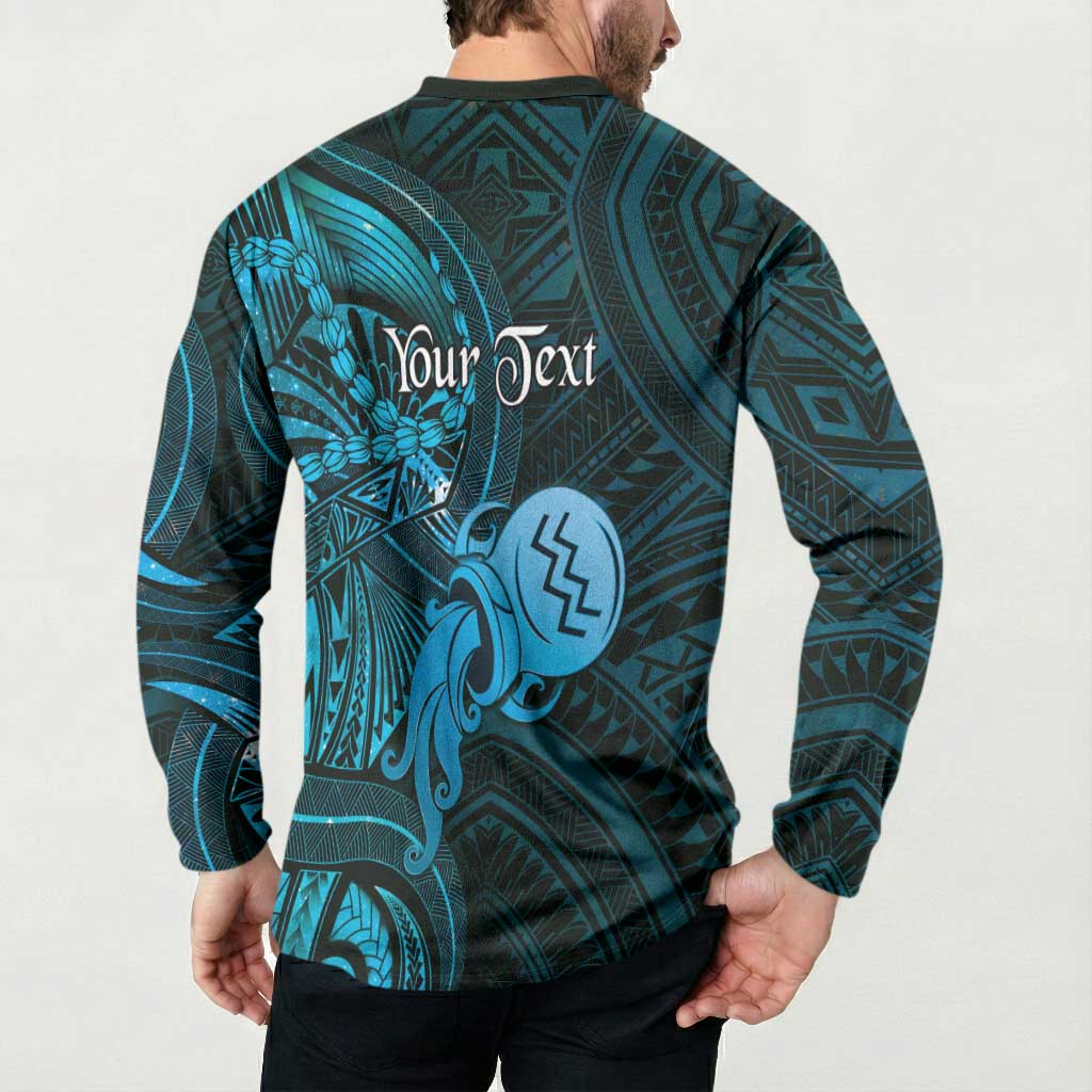 Personalised Polynesia Zodiac Aquarius Button Sweatshirt Galaxy Polynesian Pattern Chest Tattoo Style