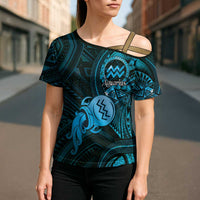 Personalised Polynesia Zodiac Aquarius Cross Shoulder Shirt Galaxy Polynesian Pattern Chest Tattoo Style
