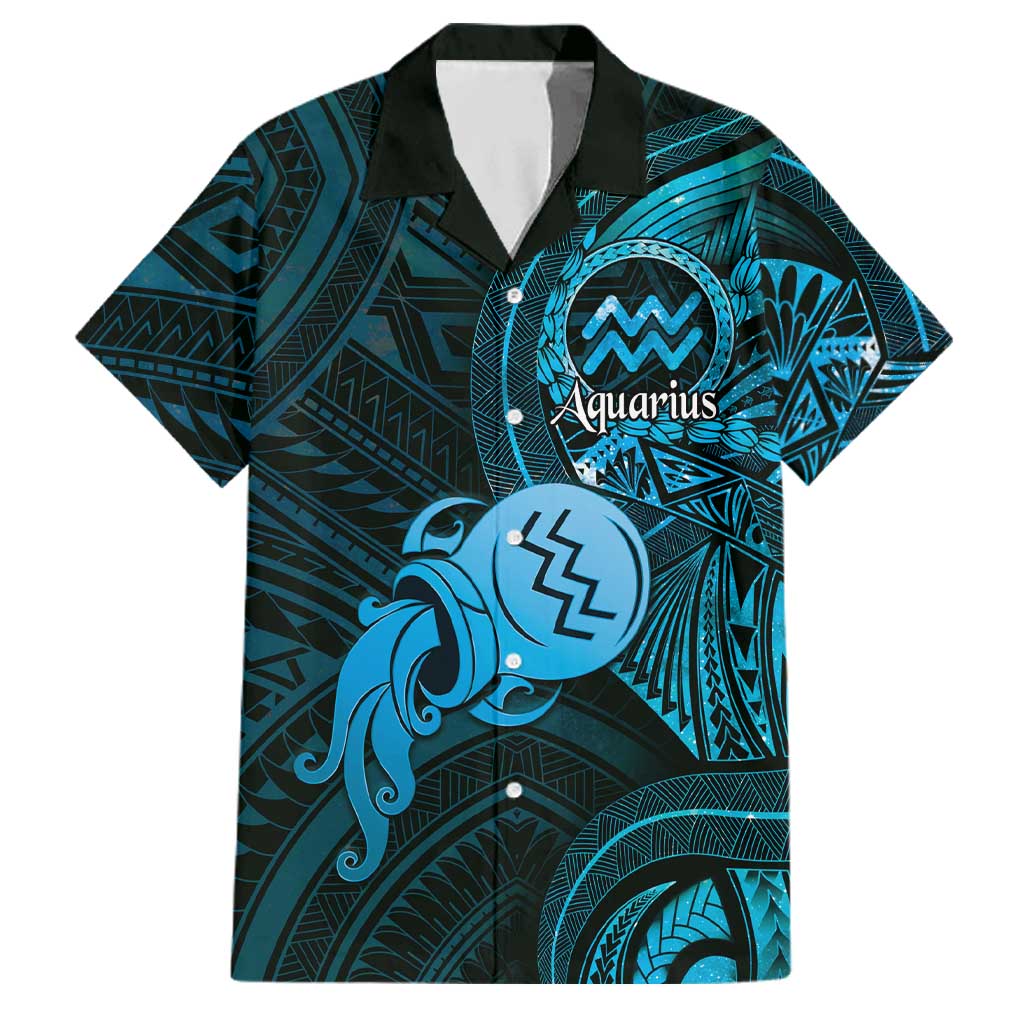 Personalised Polynesia Zodiac Aquarius Family Matching Long Sleeve Bodycon Dress and Hawaiian Shirt Galaxy Polynesian Pattern Chest Tattoo Style