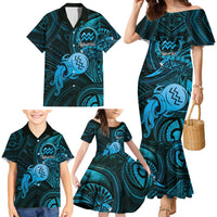 Personalised Polynesia Zodiac Aquarius Family Matching Mermaid Dress and Hawaiian Shirt Galaxy Polynesian Pattern Chest Tattoo Style