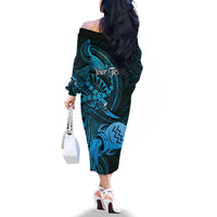 Personalised Polynesia Zodiac Aquarius Family Matching Off The Shoulder Long Sleeve Dress and Hawaiian Shirt Galaxy Polynesian Pattern Chest Tattoo Style LT14 - Polynesian Pride