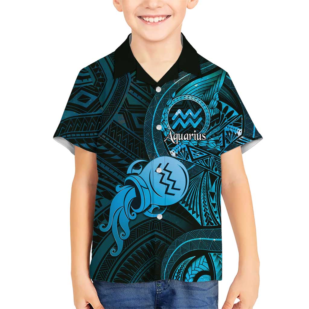 Personalised Polynesia Zodiac Aquarius Family Matching Puletasi and Hawaiian Shirt Galaxy Polynesian Pattern Chest Tattoo Style