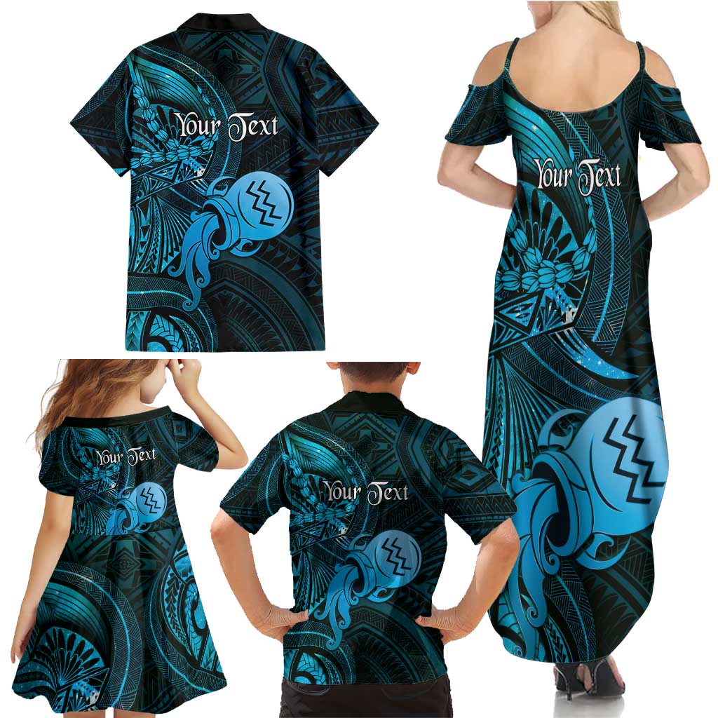 Personalised Polynesia Zodiac Aquarius Family Matching Summer Maxi Dress and Hawaiian Shirt Galaxy Polynesian Pattern Chest Tattoo Style
