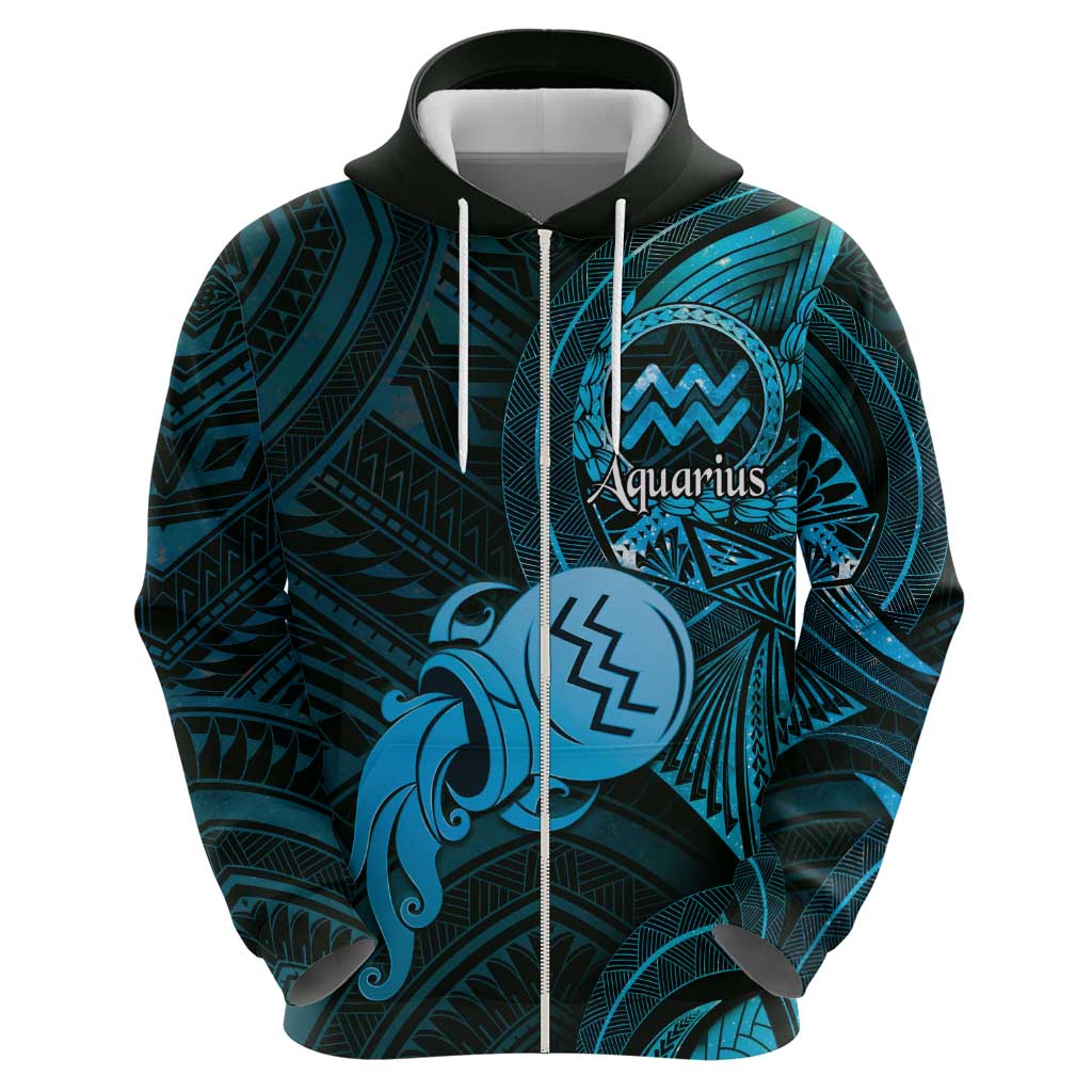 Personalised Polynesia Zodiac Aquarius Hoodie Galaxy Polynesian Pattern Chest Tattoo Style