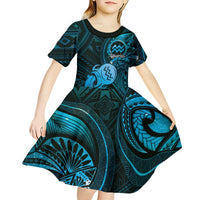 Personalised Polynesia Zodiac Aquarius Kid Short Sleeve Dress Galaxy Polynesian Pattern Chest Tattoo Style