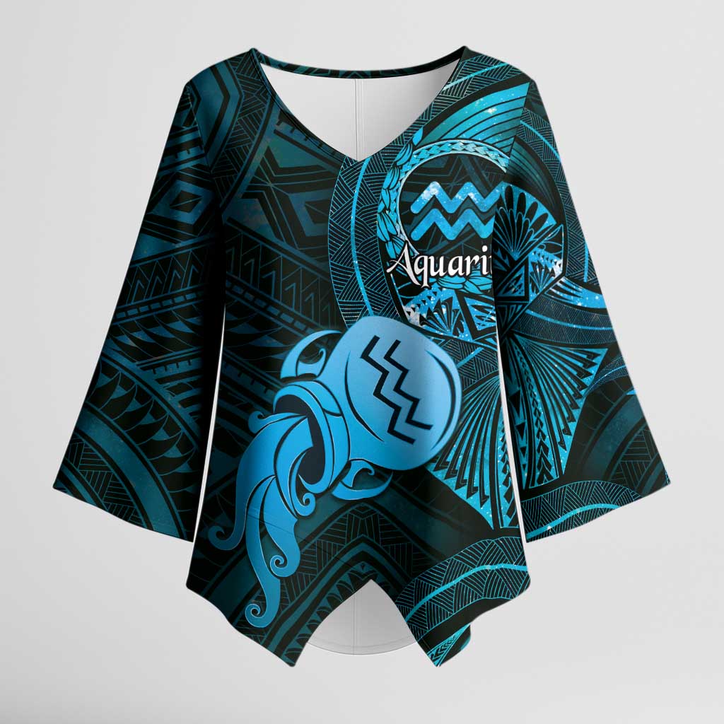 Personalised Polynesia Zodiac Aquarius Kimono Sleeve Blouse Galaxy Polynesian Pattern Chest Tattoo Style