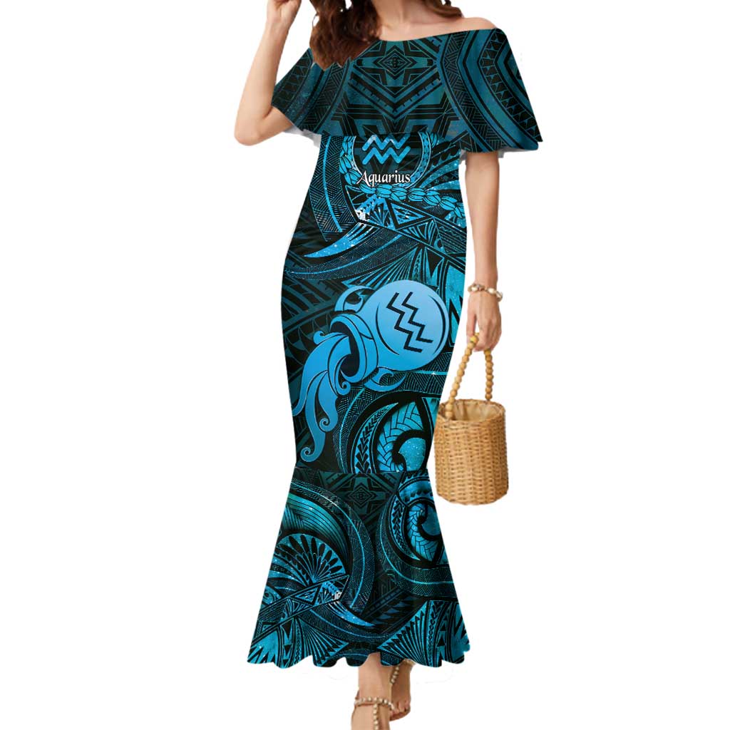 Personalised Polynesia Zodiac Aquarius Mermaid Dress Galaxy Polynesian Pattern Chest Tattoo Style