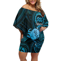 Personalised Polynesia Zodiac Aquarius Off Shoulder Short Dress Galaxy Polynesian Pattern Chest Tattoo Style