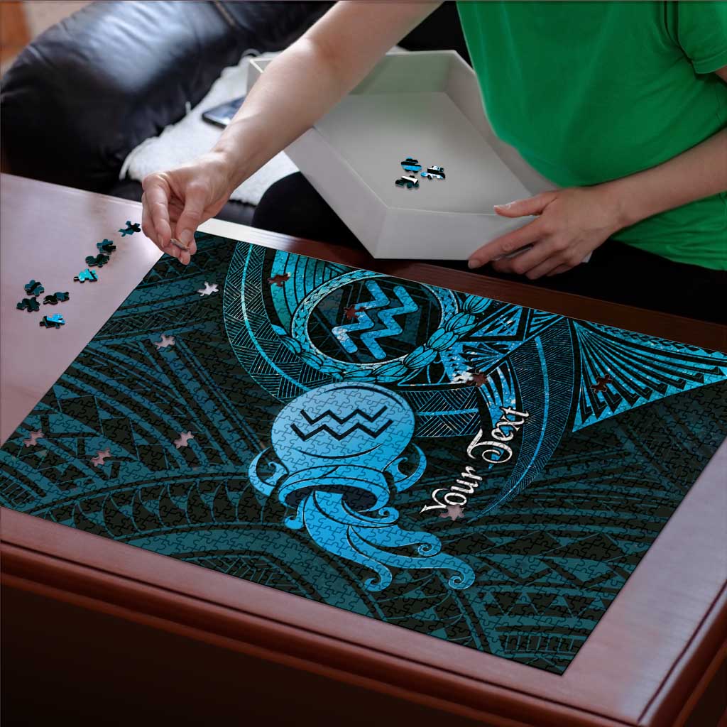 Personalised Polynesia Zodiac Aquarius Puzzle Galaxy Polynesian Pattern Chest Tattoo Style