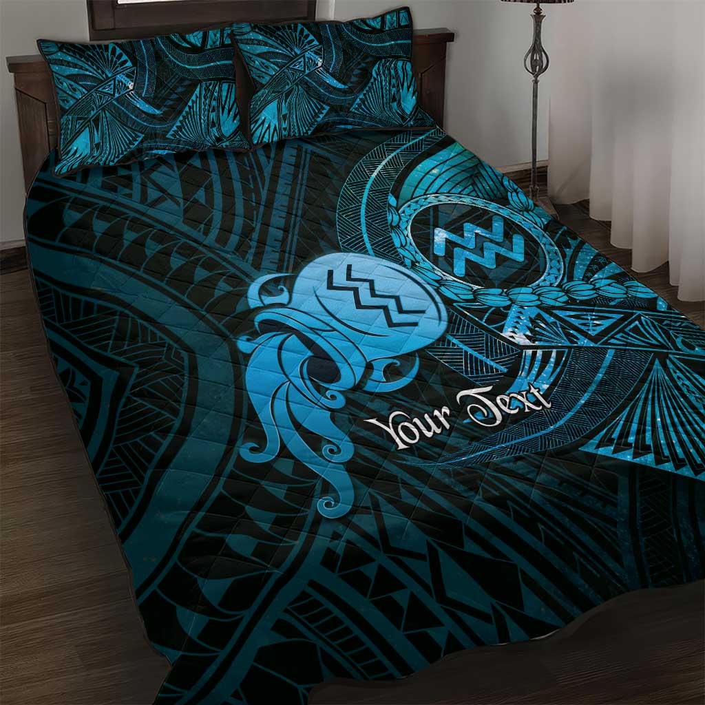 Personalised Polynesia Zodiac Aquarius Quilt Bed Set Galaxy Polynesian Pattern Chest Tattoo Style