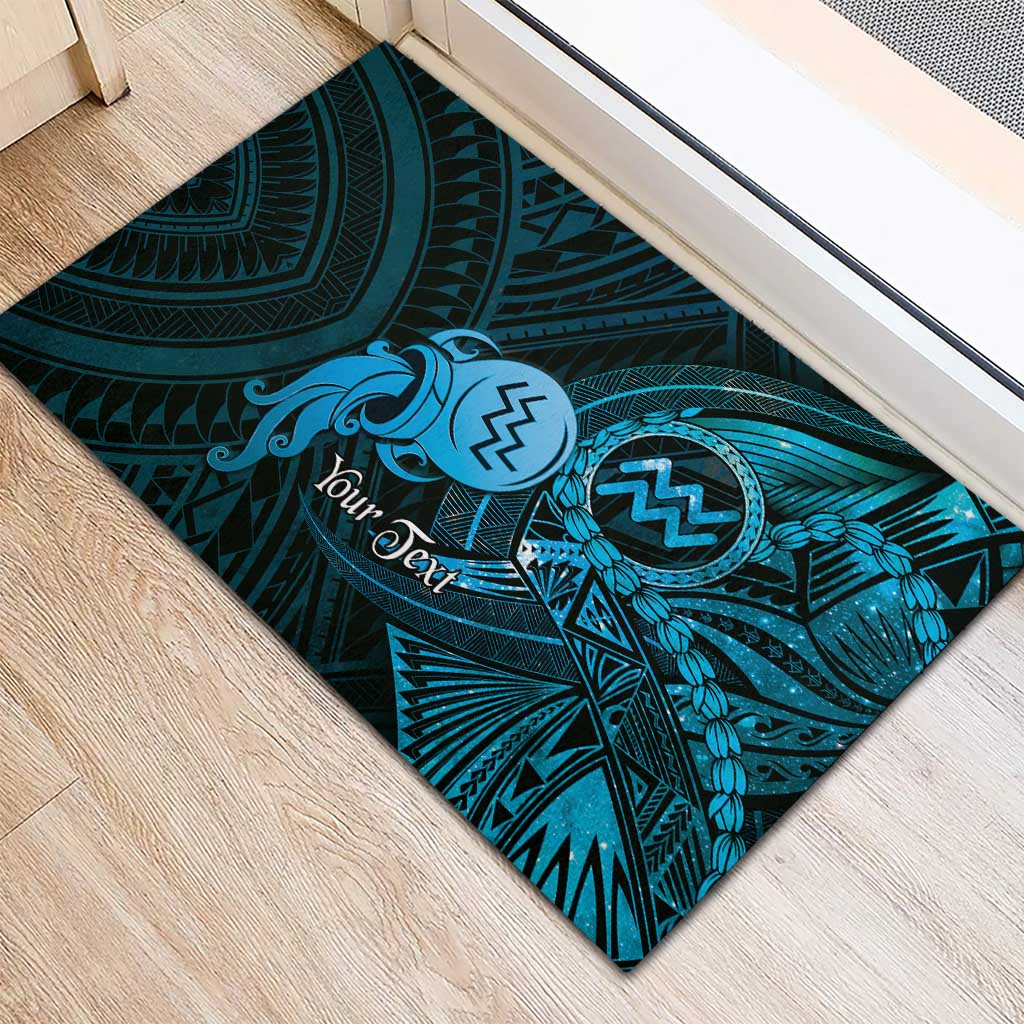 Personalised Polynesia Zodiac Aquarius Rubber Doormat Galaxy Polynesian Pattern Chest Tattoo Style