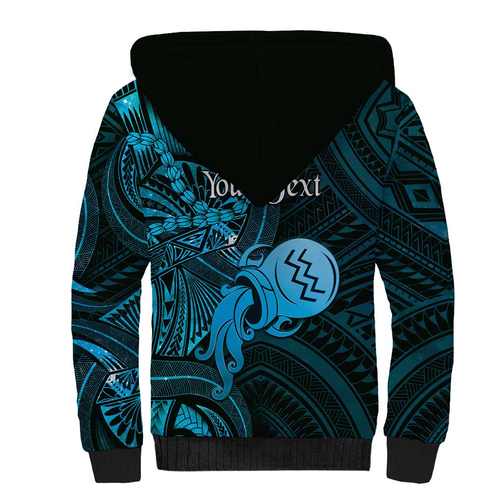 Personalised Polynesia Zodiac Aquarius Sherpa Hoodie Galaxy Polynesian Pattern Chest Tattoo Style