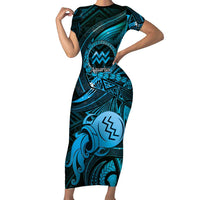 Personalised Polynesia Zodiac Aquarius Short Sleeve Bodycon Dress Galaxy Polynesian Pattern Chest Tattoo Style