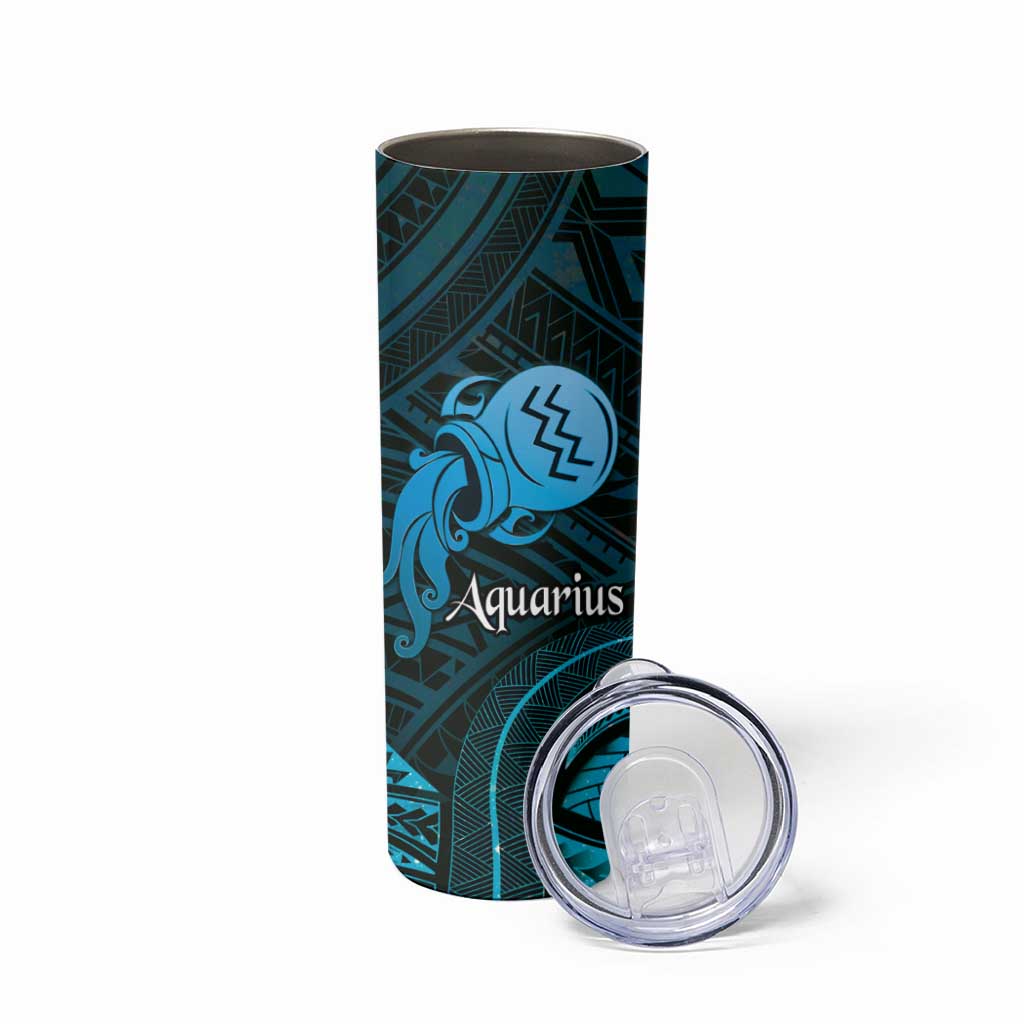 Personalised Polynesia Zodiac Aquarius Skinny Tumbler Galaxy Polynesian Pattern Chest Tattoo Style